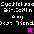 Pixelated text displays names and 'Best Friend' with a star symbol, alternating between black/pink and purple/magenta backgrounds.