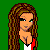 Pixel art contact sheet showing three frames of an animated icon featuring a woman in Italian flag colors with partial text and body parts across panels.