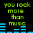 Green text 'you rock more than music' appears above blue audio equalizer bars on a black background, with two identical side-by-side layouts.