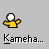 Pixelated character icon with white head and yellow body performing energy blast animation, text below reads 'Kameha...' or '...meha!' in black font on gray background.