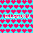 Pixelated heart pattern with alternating color bands and repeated text on a cyan background.