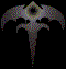Pixelated icon of a winged sword with circular hilt, displayed in three vertical showing sequential animation frames