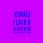 Pixelated text 'emily rocks !!!!!!!' on purple background with cyan horizontal bars shifting across the text in different frames.