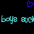 A pixelated image with a blue heart symbol above repeating cyan text reading 'boyz and boyz and' on a black background.