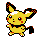 Two pixelated yellow creatures with black-tipped ears and red cheek spots stand side-by-side against a gray background, one facing left, the other right.