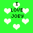 Green background with white pixelated hearts and black text reading "I LOVE JOEY" in multiple positions.