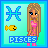 Pixel art icon of a blonde woman in pink bikini standing beside Pisces symbol and fish, with light blue background.
