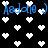 Black background with white pixelated hearts and blue text reading 'Adore :)' in two , animated heart positions shifting slightly between frames