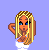 Pixel art character with blonde braided hair, blue eyes, white crop top, dark pants, and pink text reading 'Lil' and 'gangsta' on a light purple background.