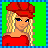 A 3x2 contact sheet of a pixel art animated icon featuring a blonde female character in red attire with Christmas-themed elements, displayed on green backgrounds with blue borders and gray transparency space.