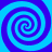 Four blue spiral patterns arranged in a on a solid blue background, with alternating light and dark blue tones forming the spirals