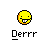 Pixelated yellow smiley face with black outline, orange gradient on left side, and white teeth; below it, pixelated text reads 'Derry' on gray background.