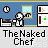 Pixel art animation of a chef character in a kitchen with four showing cooking actions, text below reads "The Naked Chef"