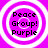 Four identical circular icons with concentric white rings on a solid purple background, each containing black text reading Peace Group! Purple.