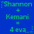Blue background with green text displaying 'Shannon + Kemani = 4 eva...' repeated three times in a , each instance featuring a small star symbol