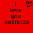 Red background with black pixelated text and symbols arranged in two identical vertical , each containing 'i', a heart symbol, 'love', 'you', and 'KAITE<33'