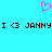 Pixelated cyan background with pink heart symbol above repeated dark brown text reading "I <3 JANNY" in two identical horizontal sequences.