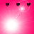 A pink background with black heart icons and white light effects in four showing sequential animation frames