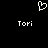 Pixelated white heart symbol above two instances of the text 'Tori' on a black background.