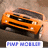 Pixelated orange car with black accents and white headlights, positioned on a brown background beneath blue text reading "FRANKS".