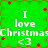 Green background with red star-like shapes and brown crosshatch patterns, displaying white text "I love Christmas <3" in four repeated sections.