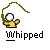 Pixelated character in yellow shirt with white head performs jump rope motion , text 'Whipped' below