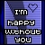 Pixelated icon with blue striped background, white text reading 'I'm happy without you', and a heart symbol.