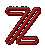 Two stylized Z characters rendered in pixel art, one red with dark outlines and the other pinkish-red with gradient shading on a gray background.