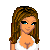 Pixel art contact sheet showing three distinct animated frames of a female character with brown hair, white top, and blue jeans alongside pink text elements on a gray background.