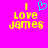 Pixelated text and symbols on a bright pink background with yellow text and cyan heart symbol.