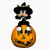 Animated pumpkin icon with black witch hat, orange face, and white eyes showing sequential facial expression changes.
