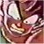 Pixelated image of a character with large eyes and brown hair in motion blur, rendered in warm tones with visible pixelation.