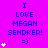 Purple background with blue text reading "I LOVE MEGAN SENDKER! =)" and white heart symbols in various quantities across three