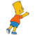 Pixelated character with yellow skin wears orange shirt and blue shorts, standing in profile with right arm extended forward.
