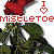 A pixelated image of a red rose with green leaves, featuring text and heart symbols in various configurations across four