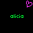 A static pixel art image with a pink heart symbol above two green 'alicia' text labels on black background.