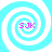 Four identical cyan and white spiral patterns arranged in a , each containing pink 'SJK' text at the center