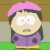 Animated contact sheet of a South Park character in six frames showing facial expression changes, wearing pink beanie and purple polka-dot jacket over yellow shirt against brown-and-green background.