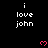 Black background with repeated white text "i love john" and pink pixelated hearts in a pattern