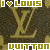 Two side-by-side pixelated images of a 'I ❤️ LOUIS' banner above a large LV monogram and 'VUITTON' text, with the left image having white text on green background and right having green text on white background.