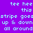Pixelated text repeats across a purple background with alternating pink and purple horizontal stripes.