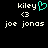 Pixelated text displays 'kiley' with a cyan heart symbol, '<3', and 'joe jonas' on black background.