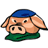 Pixelated cartoon pig wearing blue beret and green scarf, static single-frame icon with transparent background.