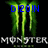 Green claw marks with blue text above and silver text below on black background, some frames show gray area on right.