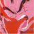 Pixelated image of a figure in red clothing with dark hair against pink background, showing partial face and torso.