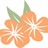Pixelated orange flowers with green leaves and three instances of purple text reading 'OLMA' on a white background.