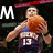 Four basketball player images in a with large white letters M, V, P on black backgrounds and one empty gray