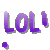 Animated contact sheet of purple "LOL!" text in various styles and positions on a gray background, with scattered small dots.
