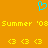 A static pixel art icon with an orange background, featuring a blue heart outline at the top and yellow text reading "Summer '08" repeated twice below it.