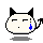 A 4-frame pixel art animation of a white cat-like character with black ears and tail, showing subtle facial expression changes across frames against a gray background.